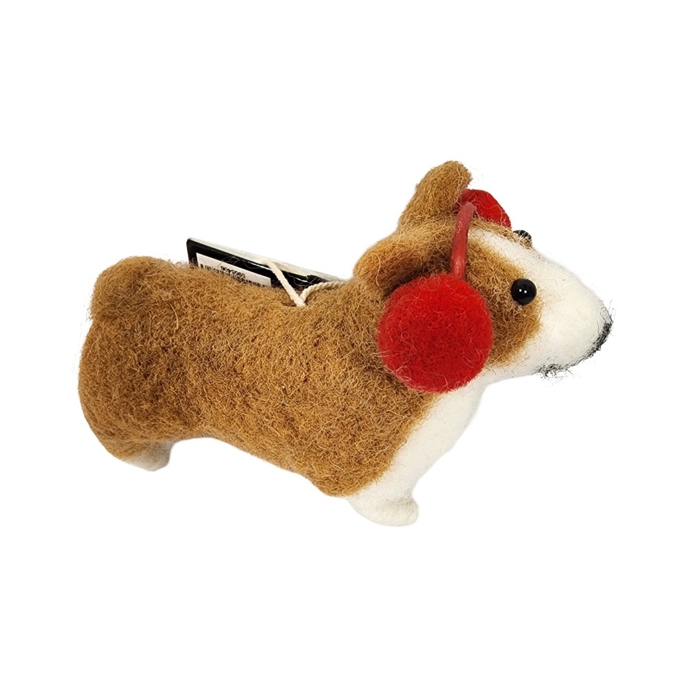 The Christmas Shoppe Corgi Dog Felt Ornament Red Earmuffs Holiday 2023